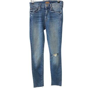 MOTHER Womens The Looker Ankle Fray Jeans, Love Gun, Mid Rise, Blue, Size 24
